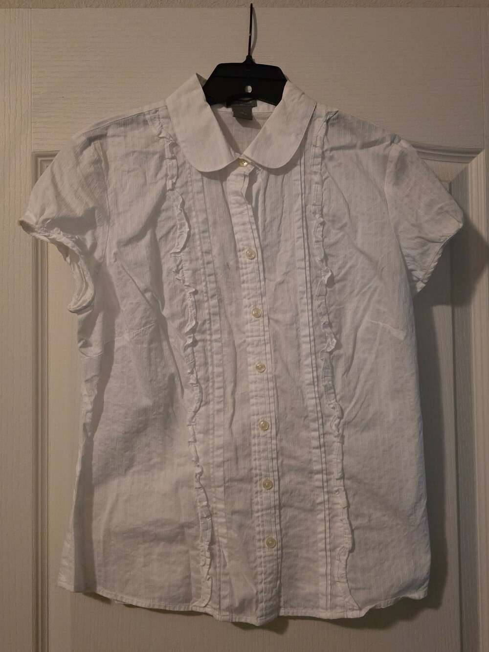 Ann Taylor White Short Sleeve Button Down Blouse Size 12